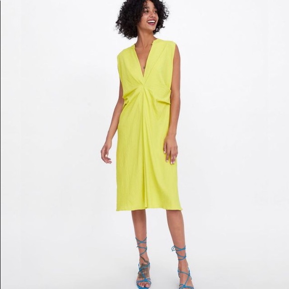 Zara Dresses & Skirts - Zara Lime Textured Pleated Dress